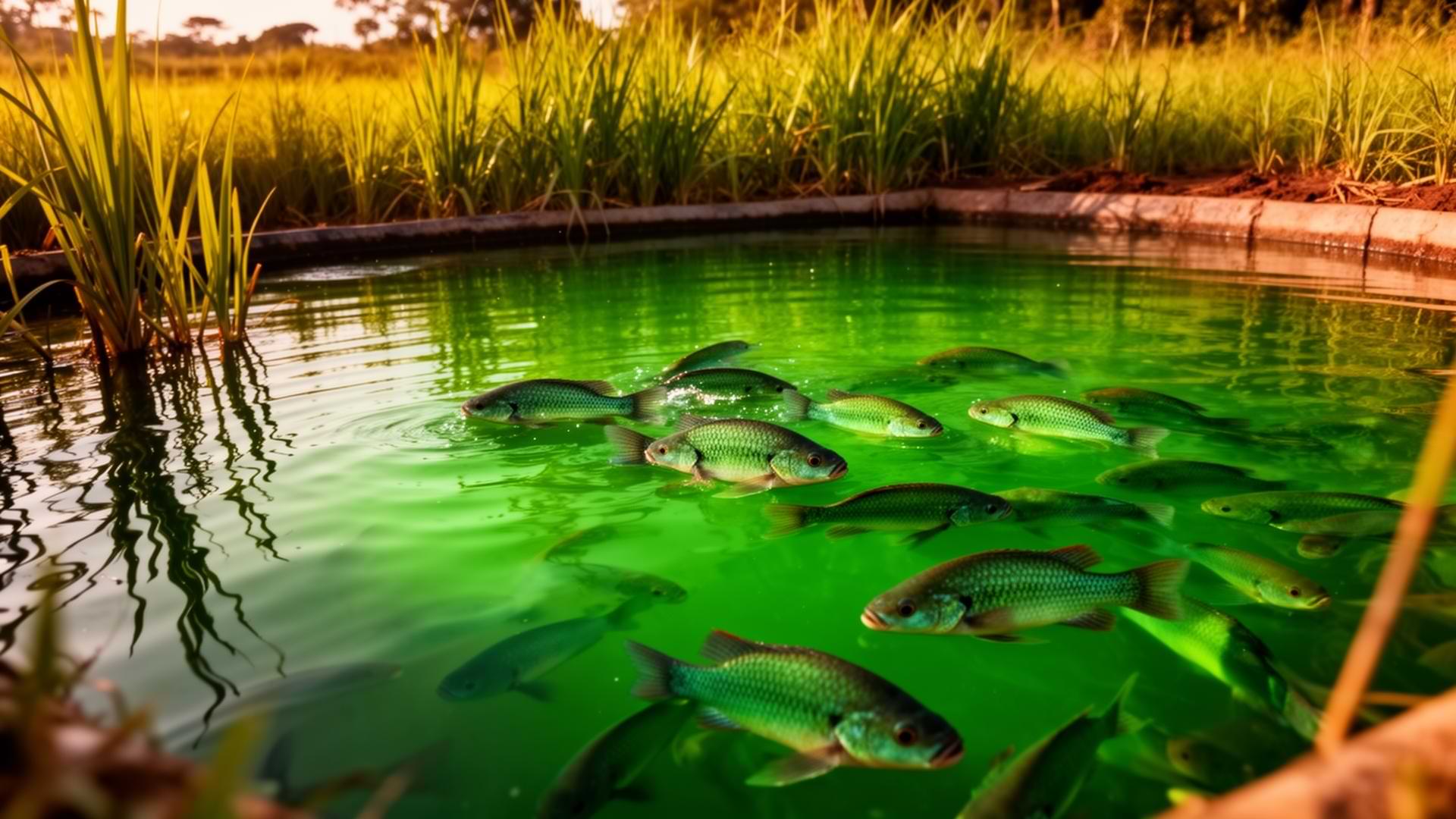 Tilapia fish swimming in a managed aquaculture pond